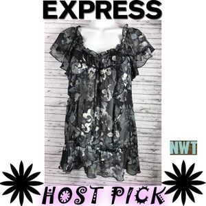 NWT Express Sheer Ruffled Shirt Size XS